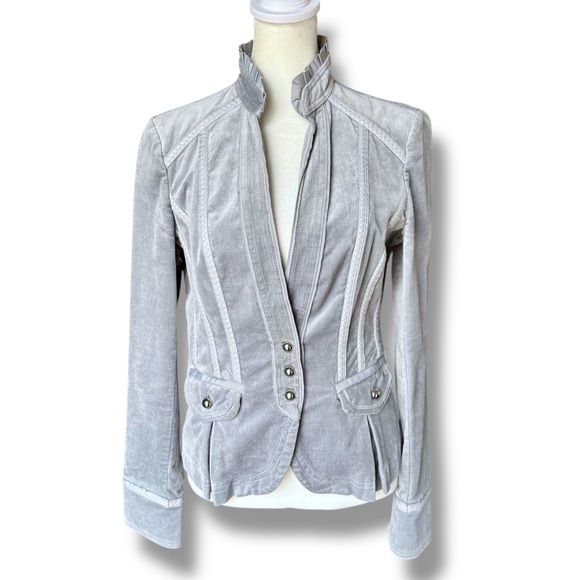 White House Black Market Grey Velvet Ribbon Trim Blazer, Jacket, Women’s 4 - Picture 3 of 13